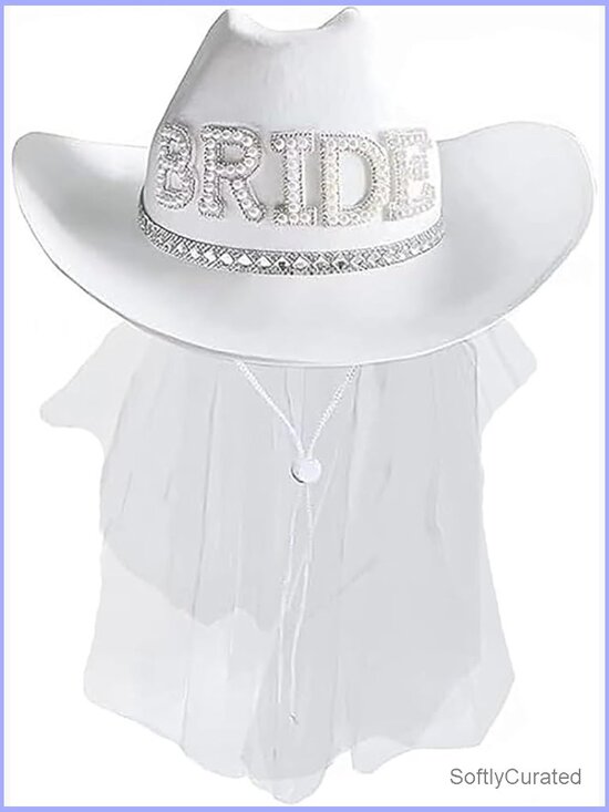 Vintage Cowboy Hat with Veil Rhinestone Bride Logo main image 2